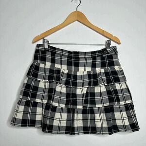 Theory NEW! Onella Black Cream Plaid Wool Blend Mini Skirt Size 10